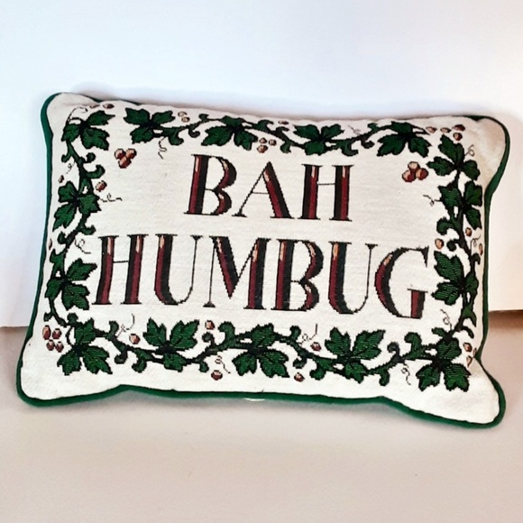 Tapestry "BAH HUMBUG" Holiday Accent Pillow 12 x 9 - Picture 7 of 7